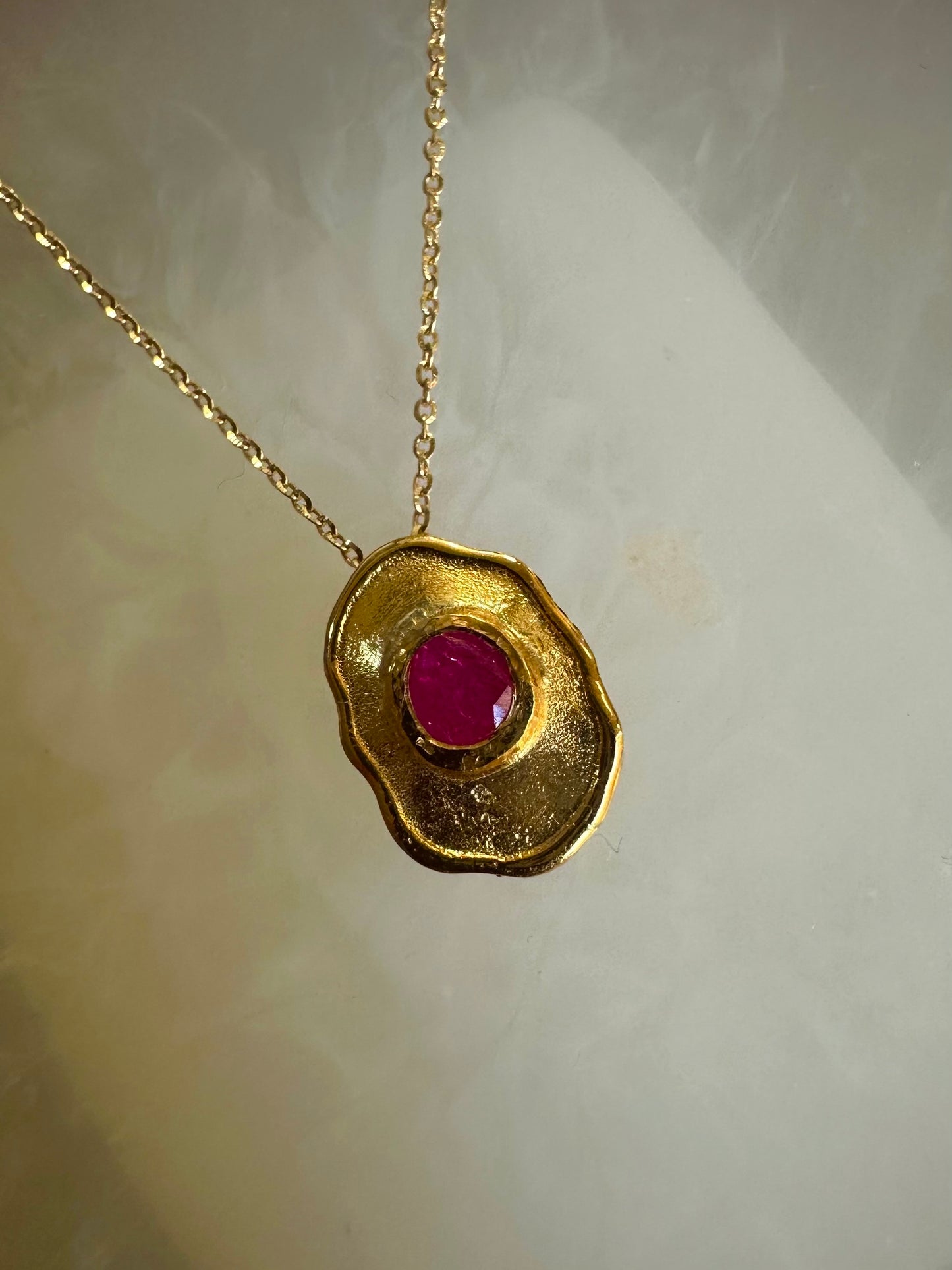 Hand-Hammered Artistic Gold and Natural Unheated Burmese Ruby Trio Set