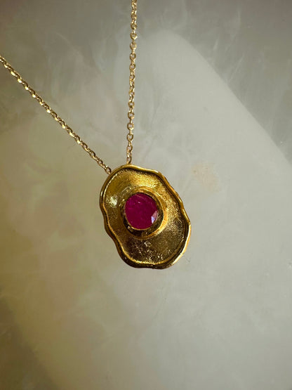 Hand-Hammered Artistic Gold and Natural Unheated Burmese Ruby Trio Set
