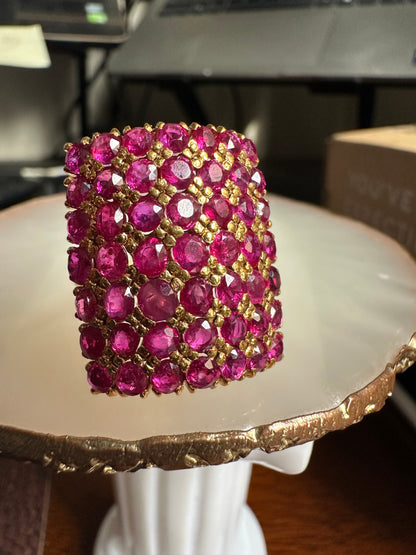 Vintage Style Burmese Unheated Ruby Dome Cluster Ring in 18ct Gold
