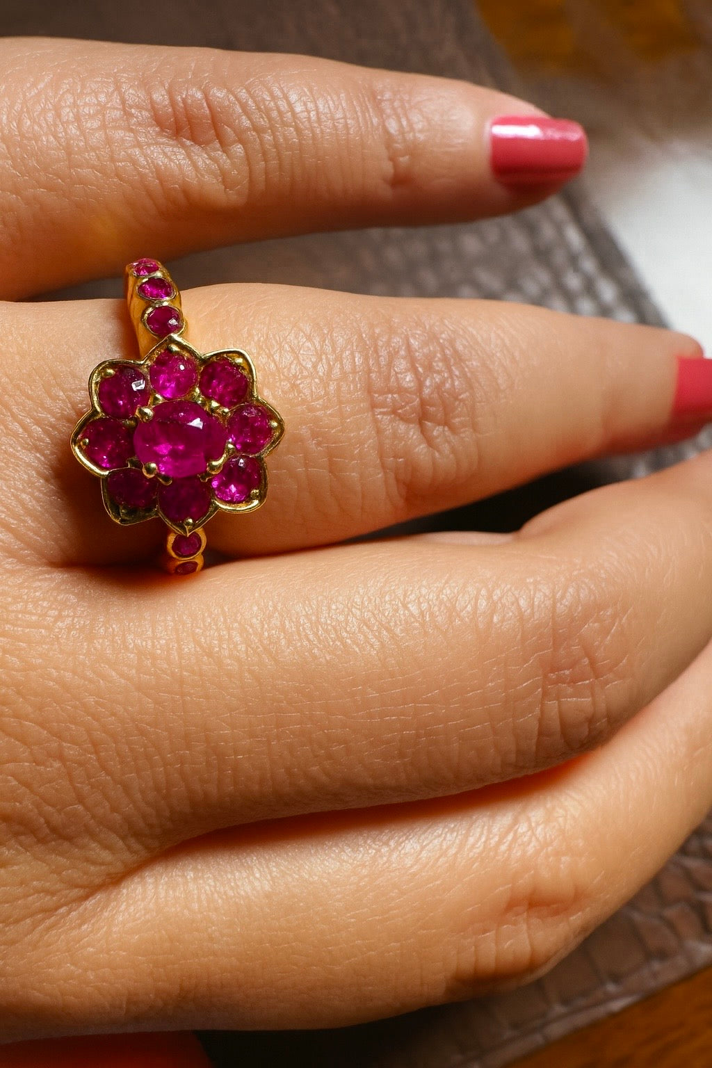 Lotus Blossom Natural Unheated Burmese Ruby (2.5CT) Ring set in 20K Solid Gold.