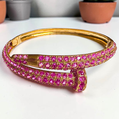 Luxury Cartier-Inspired Nail Bangle – Natural Unheated Burmese Rubies in 18K Solid Gold