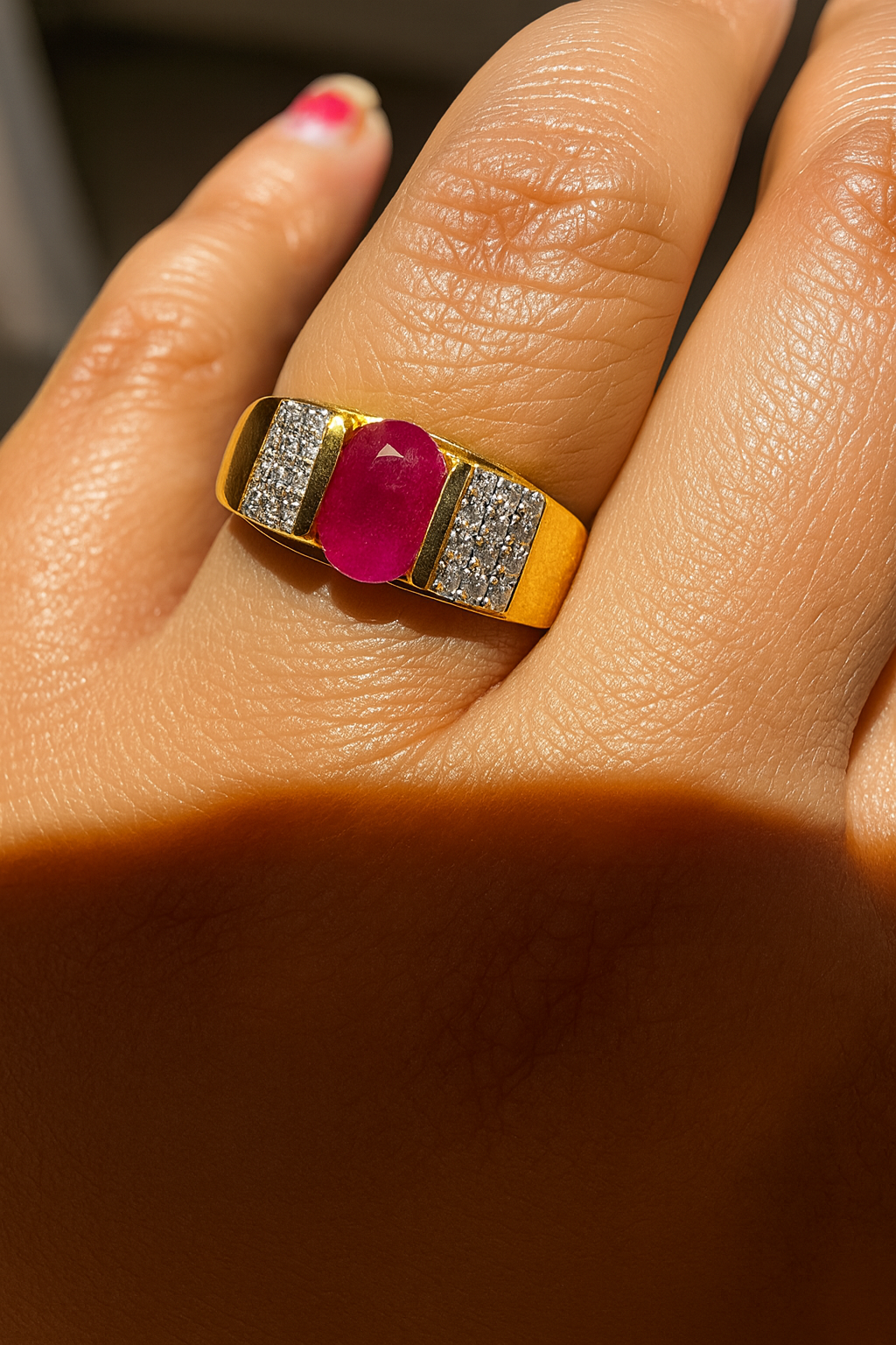 Unisex Unheated Burmese  Ruby Ring with Diamonds