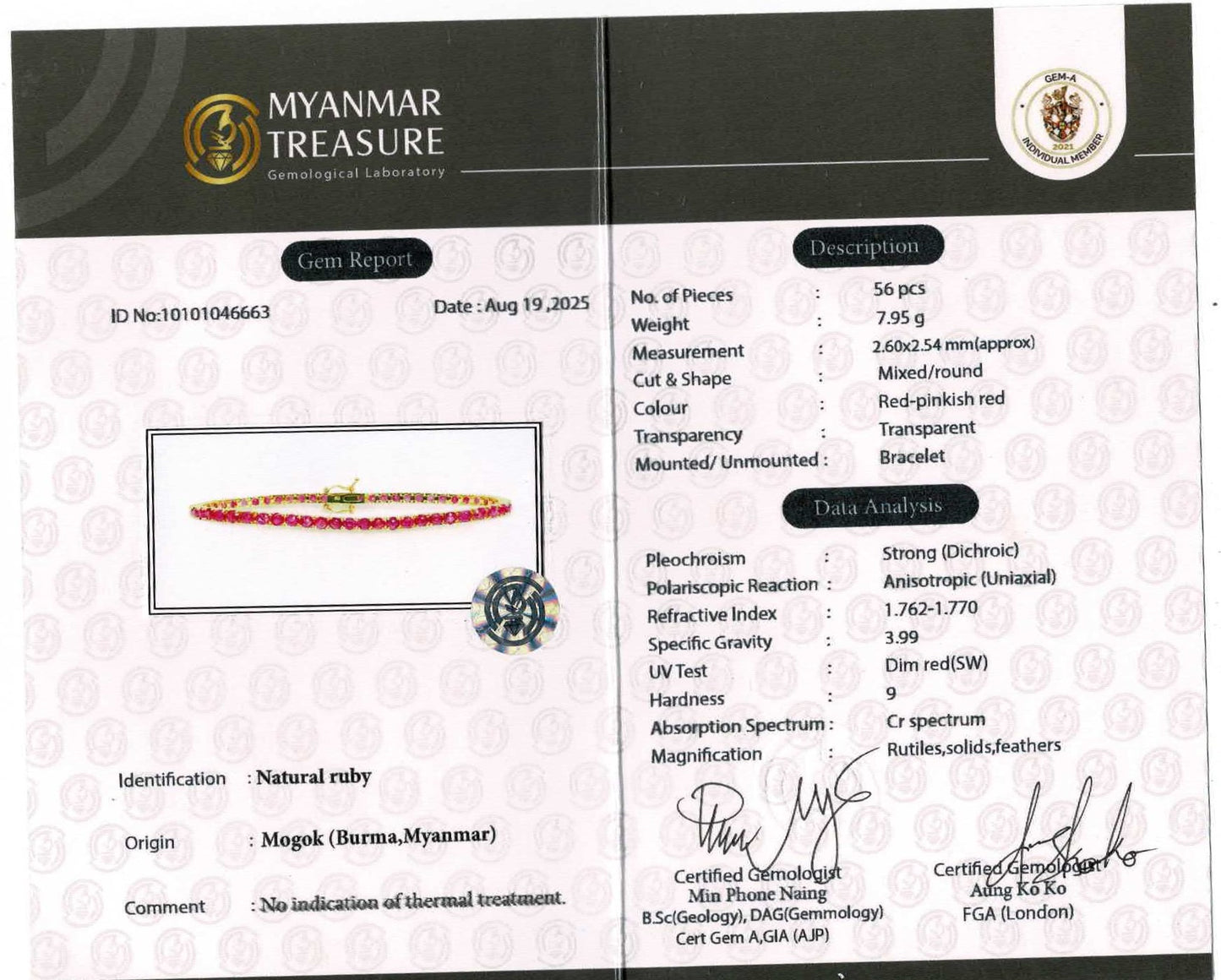 Timeless Unheated  Burmese Ruby (total 9CT) Tennis Bracelet | 20K Solid Gold