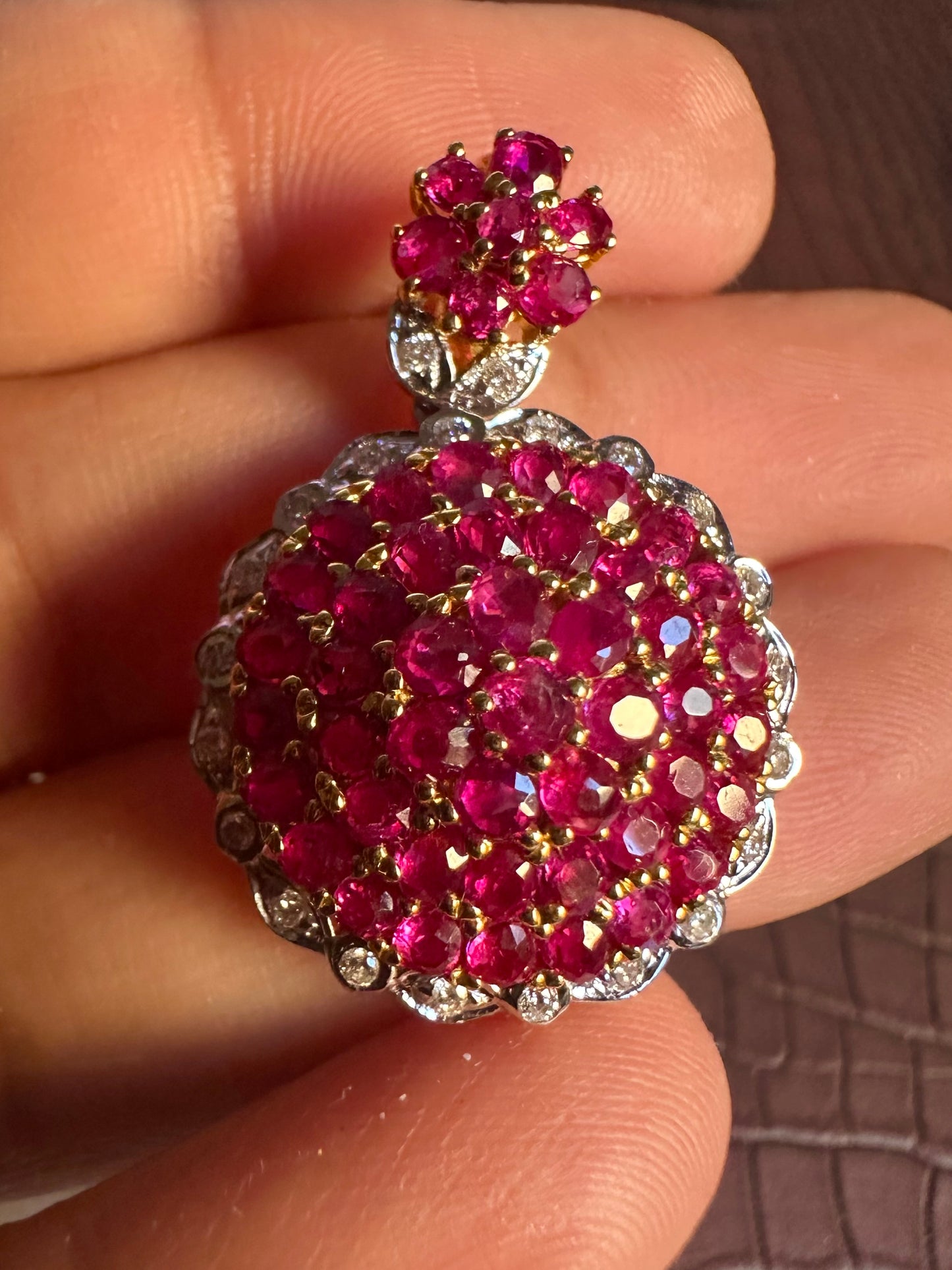 Pigeon Blood-Red Natural Unheated Burmese Ruby & Diamond Pendant in 20K Gold