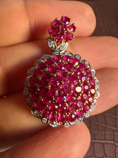 Pigeon Blood-Red Natural Unheated Burmese Ruby & Diamond Pendant in 20K Gold