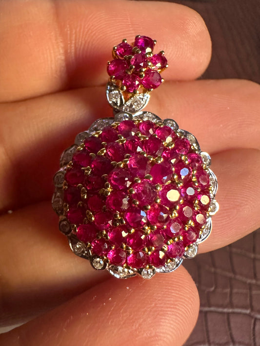 Pigeon Blood-Red Natural Unheated Burmese Ruby & Diamond Pendant in 20K Gold