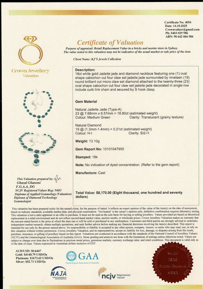 Natural Burmese Jadeite Jade (18.8CT) and Natural Diamonds Necklace in Solid Gold