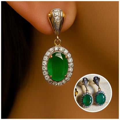 Timeless Natural Emerald & Diamond Dangle Earrings in 20K Solid Gold