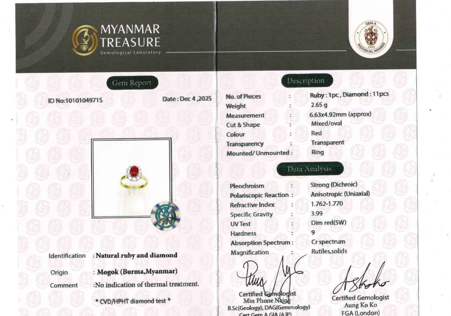 Natural Unheated Burmese Ruby (1.45ct) Diamond Halo Engagement Ring – 18K Yellow Gold