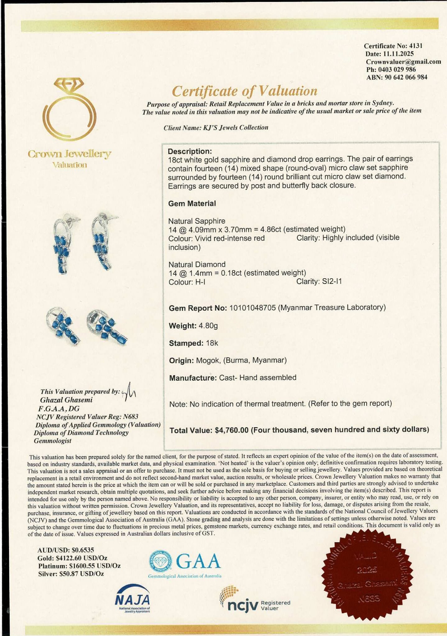 Emerald Cut Natural Unheated Burmese Sapphire Earrings