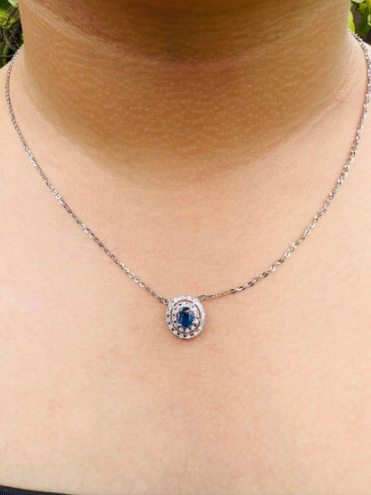 21K solid white gold with Burmese Natural Unheated Sapphire and Genuine Diamonds Necklace