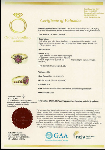 Lotus Blossom Natural Unheated Burmese Ruby (2.5CT) Ring set in 20K Solid Gold.