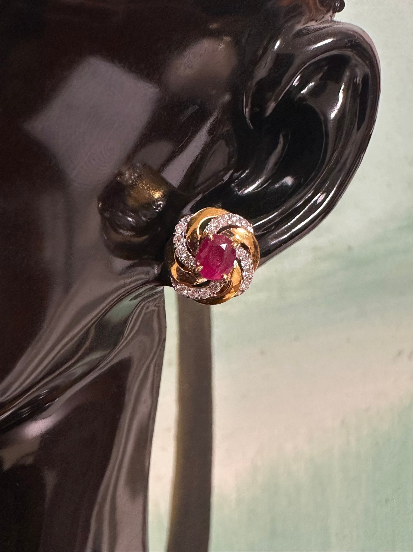 Burmese Natural Unheated Ruby and Natural Diamonds Earrings (1.28CT) in 18K Solid Yellow Gold