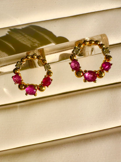 Elegant Natural Unheated Ruby & Diamond Stud Earrings in 18K Gold – Perfect for Everyday Wear