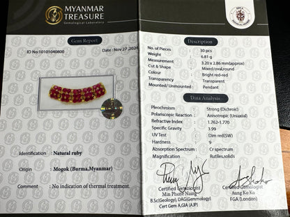 Artisanal Choker or Pendant with Natural Unheated Burmese Rubies in Solid Gold Chain.