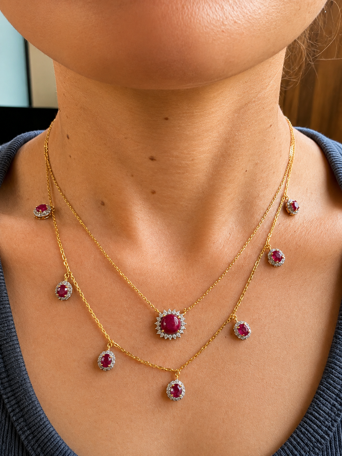 Ruby Romance – Natural Burmese Ruby (3.5CT) & Diamond 18K Gold Necklace