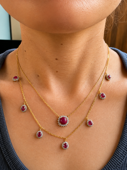 Ruby Romance – Natural Burmese Ruby (3.5CT) & Diamond 18K Gold Necklace