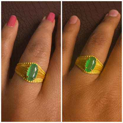 Unisex Ring - Apple Green Natural Untreated Burmese Jadeite Jade (Type A) in 22K Solid Gold.