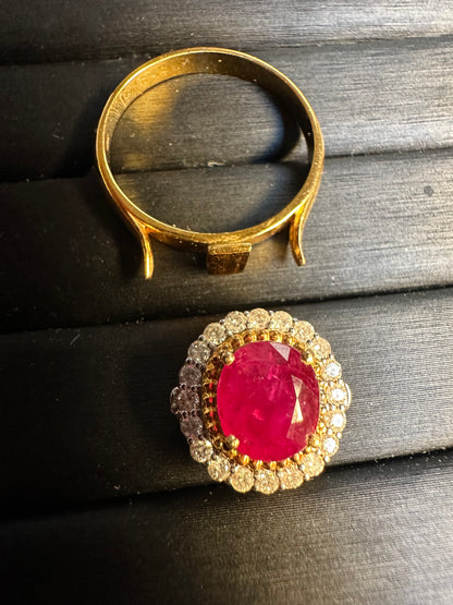 2 Ways Style - Ring or Pendant with Burmese Natural Unheated Ruby (2.5 Carats) and Natural Diamonds