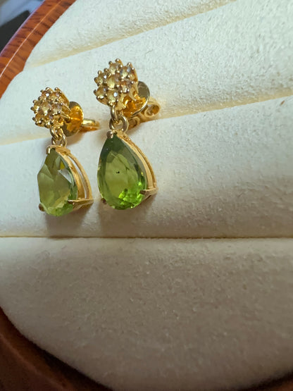 Natural Unheated Burmese Peridot (3.2 CT) and NaturalYellow Sapphire Earrings in 18K Solid Gold