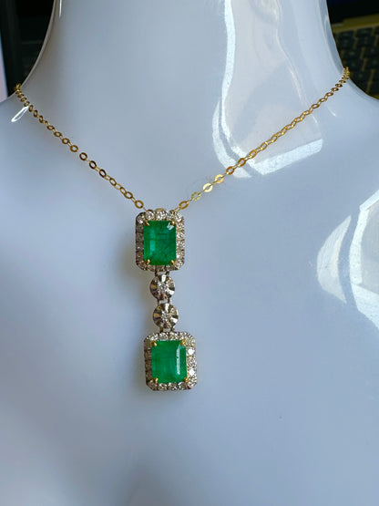 Two-Step Drop Natural Emerald & Diamond Statement Set