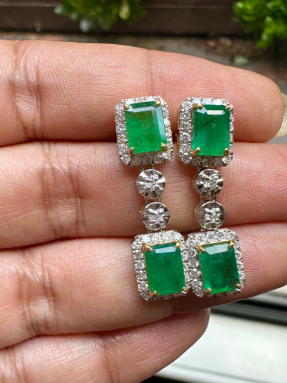 Two-Step Drop Natural Emerald & Diamond Statement Set