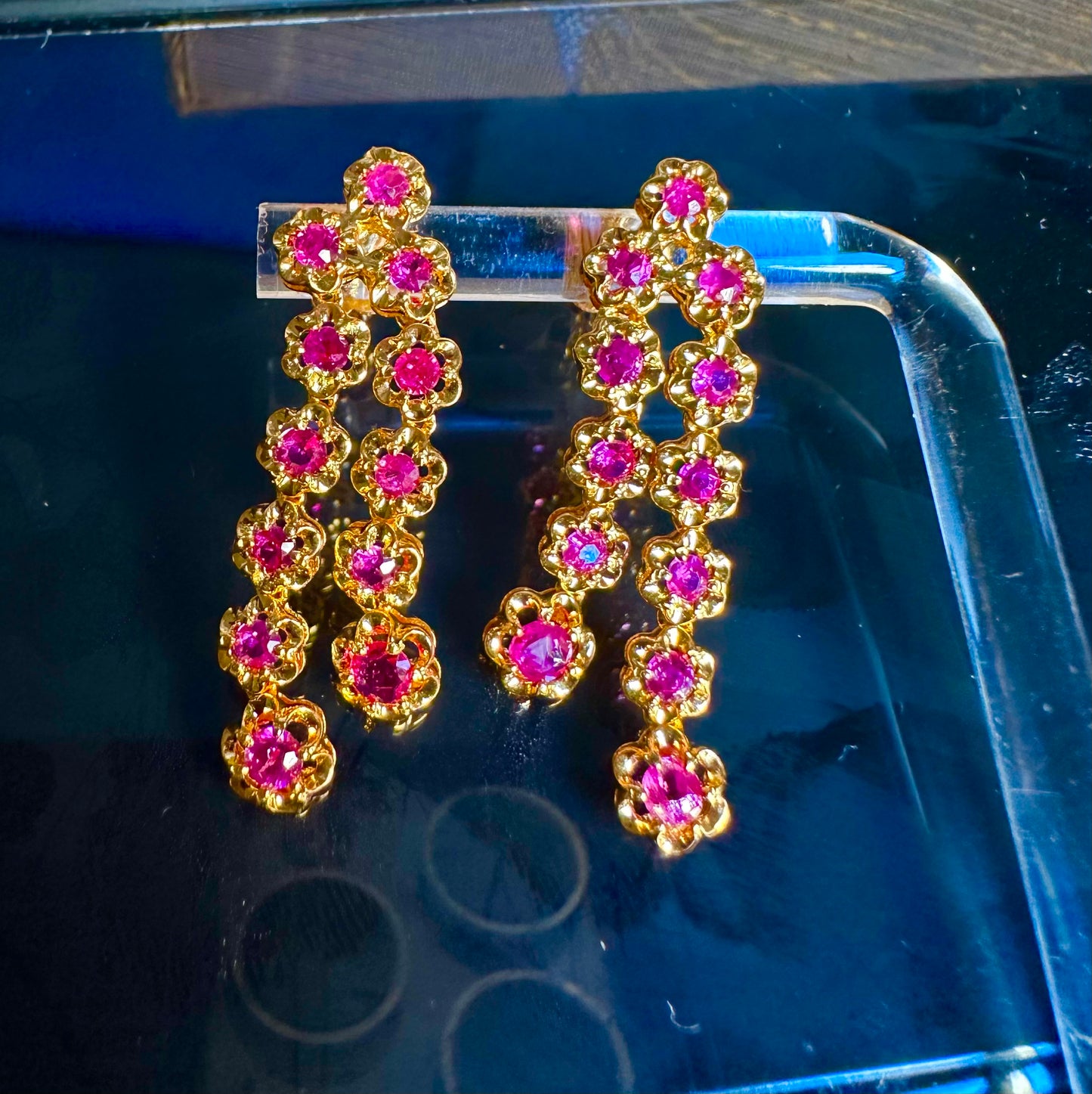 Timeless Floral Cascade Earrings – 20K Solid Gold with Natural Unheated Burmese Rubies