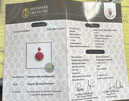 Pigeon Blood-Red Natural Unheated Burmese Ruby & Diamond Pendant in 20K Gold