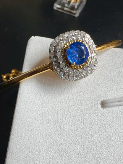 Natural Unheated Burmese Sapphire and Natural Diamonds Bangle in 18K Solid Gold