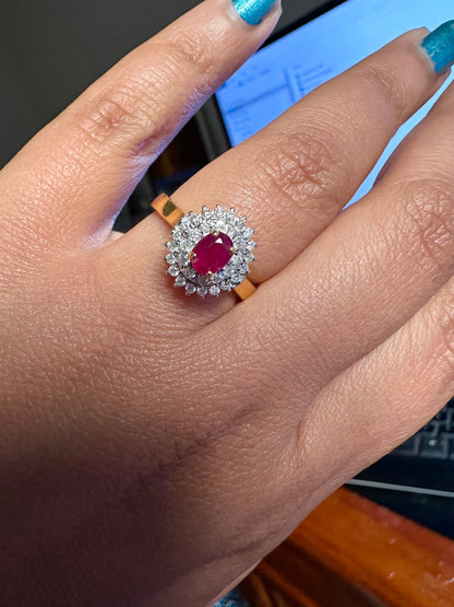 Burmese Natural Unheated Ruby and Natural Diamonds Ring in 20K Solid Gold