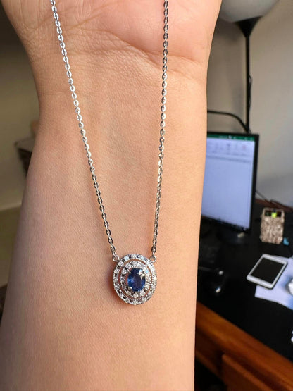 21K solid white gold with Burmese Natural Unheated Sapphire and Genuine Diamonds Necklace