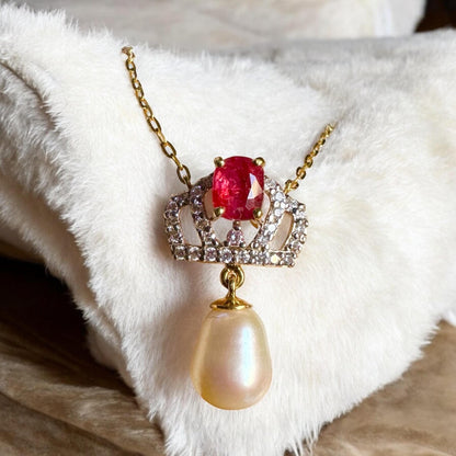 Pendant featuring a combination of Natural Unheated Ruby, South Sea Cultured Pearl and Natural Diamonds in 18K Solid Gold.