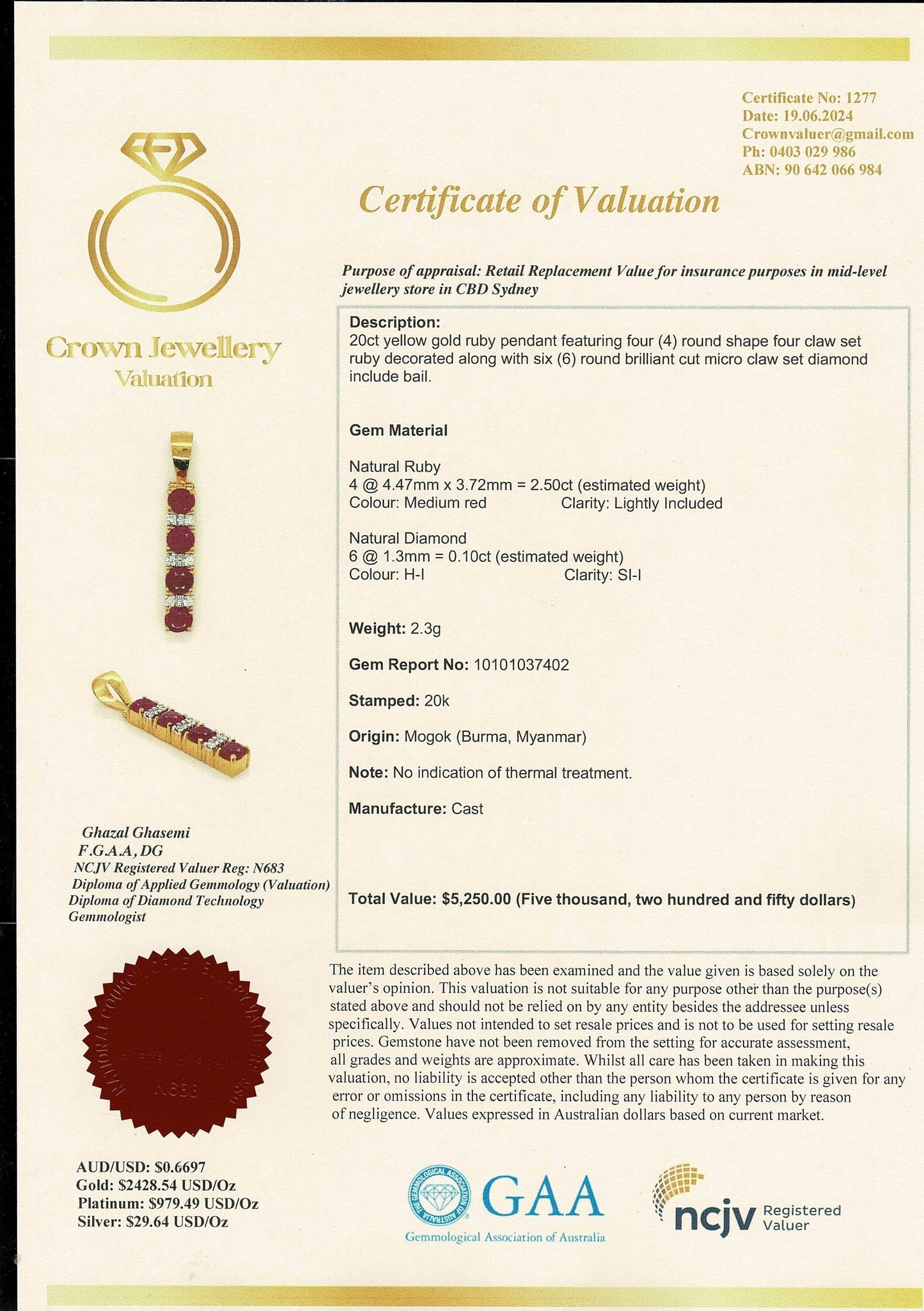Total 4CT of Natural Unheated Burmese Ruby Dimond Earring & Total 2.50CT of NUB Ruby Diamonds Pendant Set