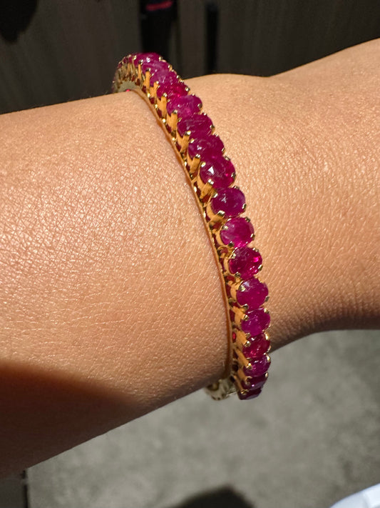 Natural Unheated Burmese Rubies (8.25CT) Bangle in 20K Solid Gold