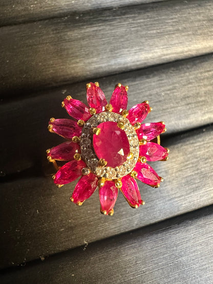 Vintage Sunflower Design Burmese Natural Unheated Ruby (2.65CT) and Diamonds Ring in 20K Solid Gold