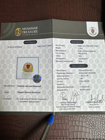 A fine Natural Unheated Burmese Ruby and 20K Solid gold with exceptional craftsmanship