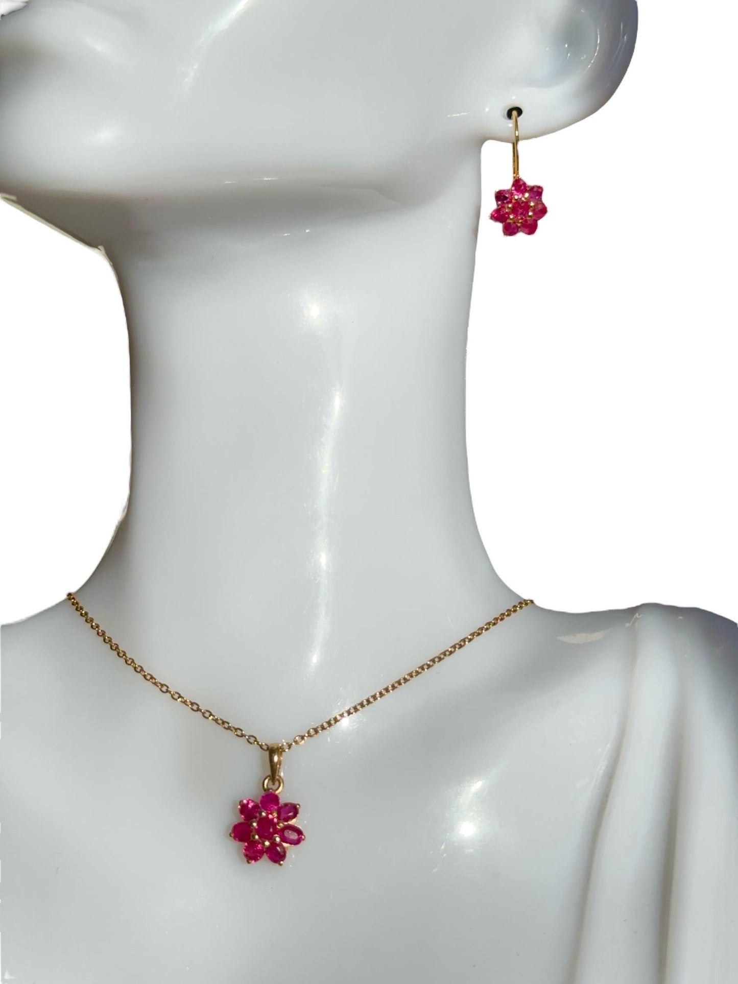 Stunning and Quality Earring & Pendant Set -Featuring Natural Unheated Burmese Ruby (4.13CT)  in 20K Solid Gold.
