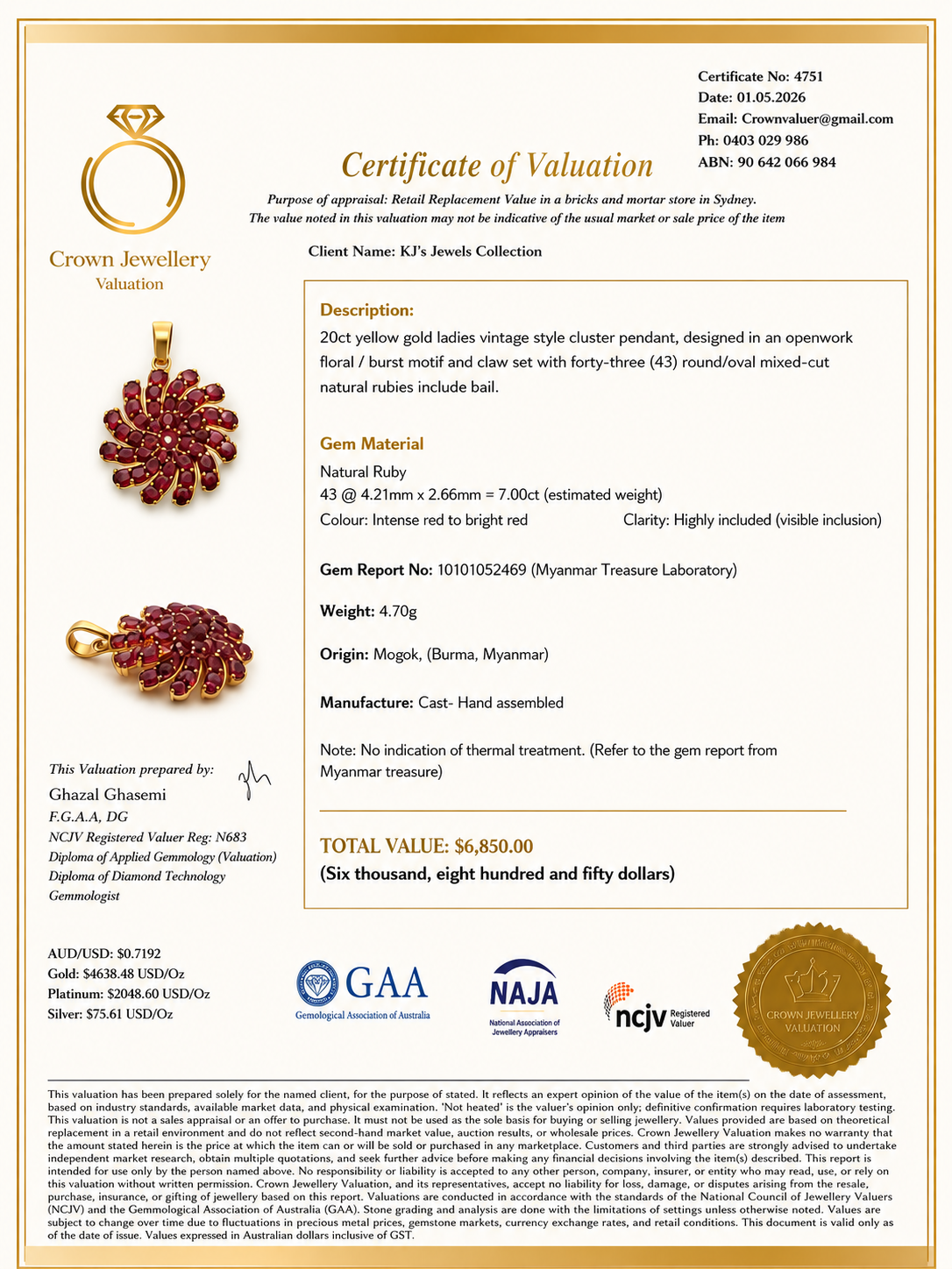 Floral Style Natural Unheated Burmese Rubies Sunburst Pendant in 20K Solid Gold
