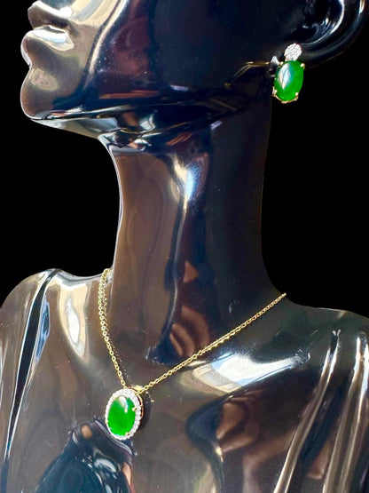 Elegant Earrings in Natural Unheated Burmese Jadeite Jade(Type A) (6.02CT) with Natural Diamonds and 18K Solid Gold.