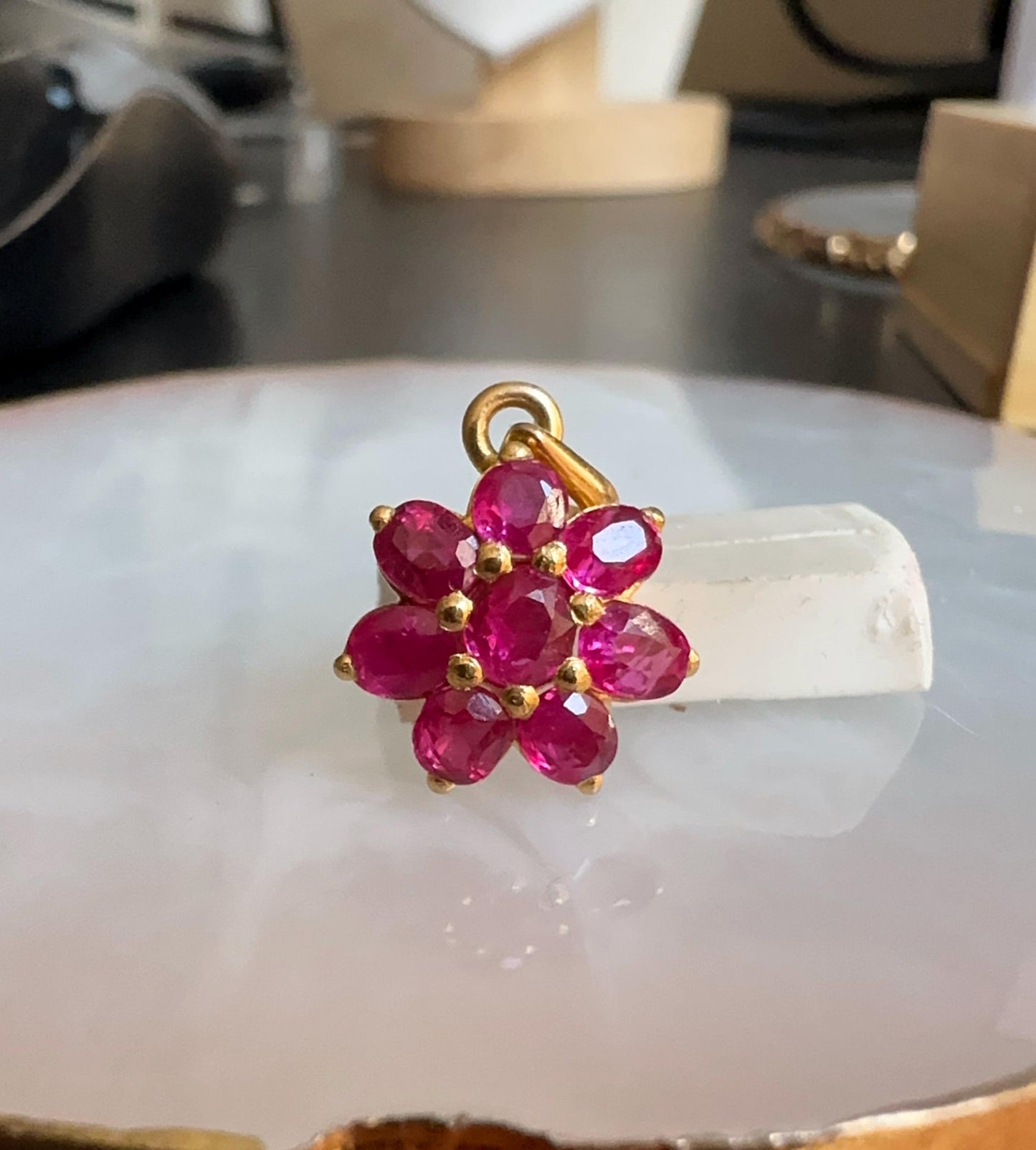 Stunning and Quality Earring & Pendant Set -Featuring Natural Unheated Burmese Ruby (4.13CT)  in 20K Solid Gold.