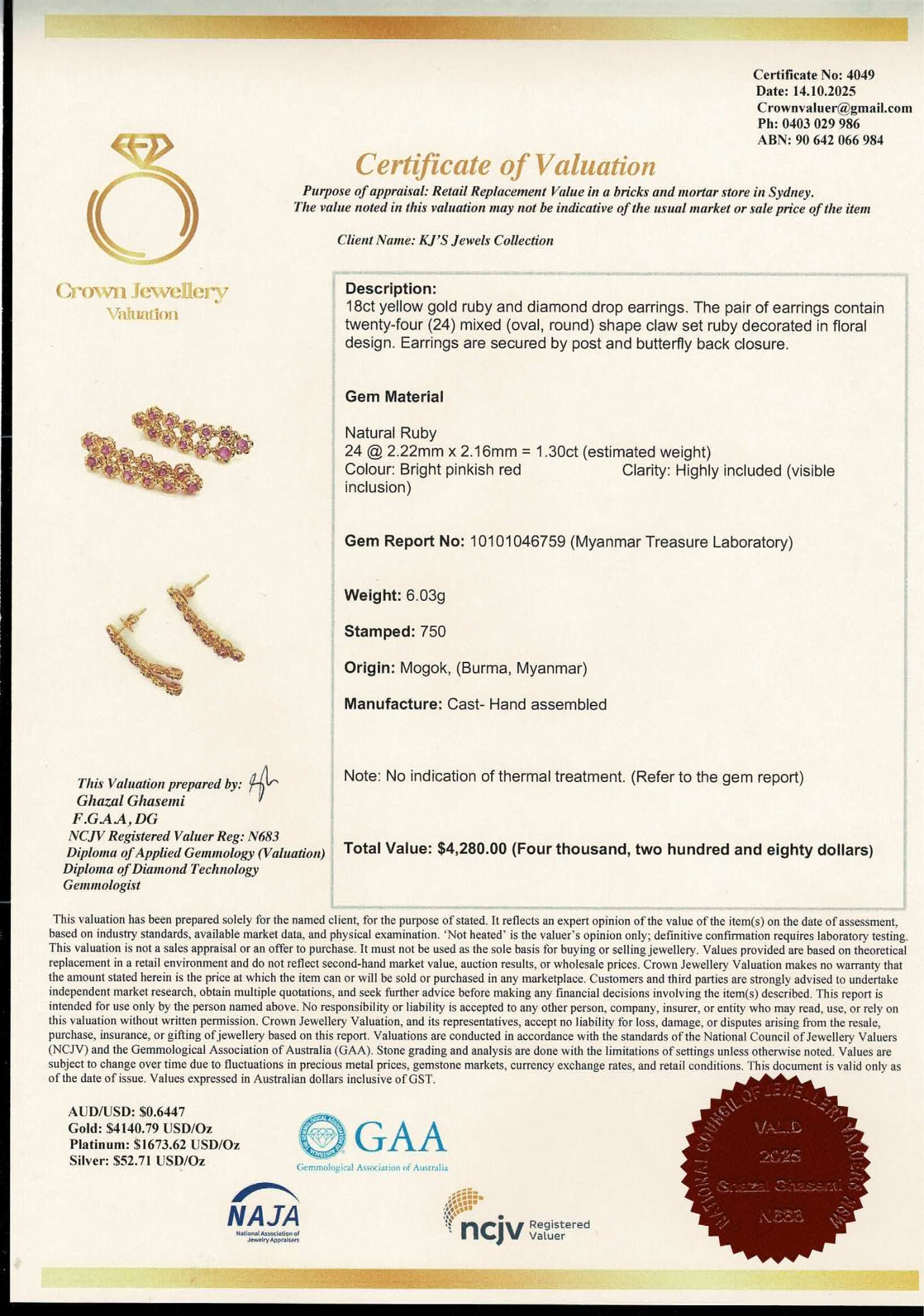 Timeless Floral Cascade Earrings – 20K Solid Gold with Natural Unheated Burmese Rubies