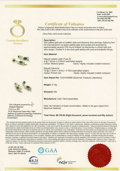 Two Step Drop Earrings Natural Untreated Burmese Jadeite with Diamonds