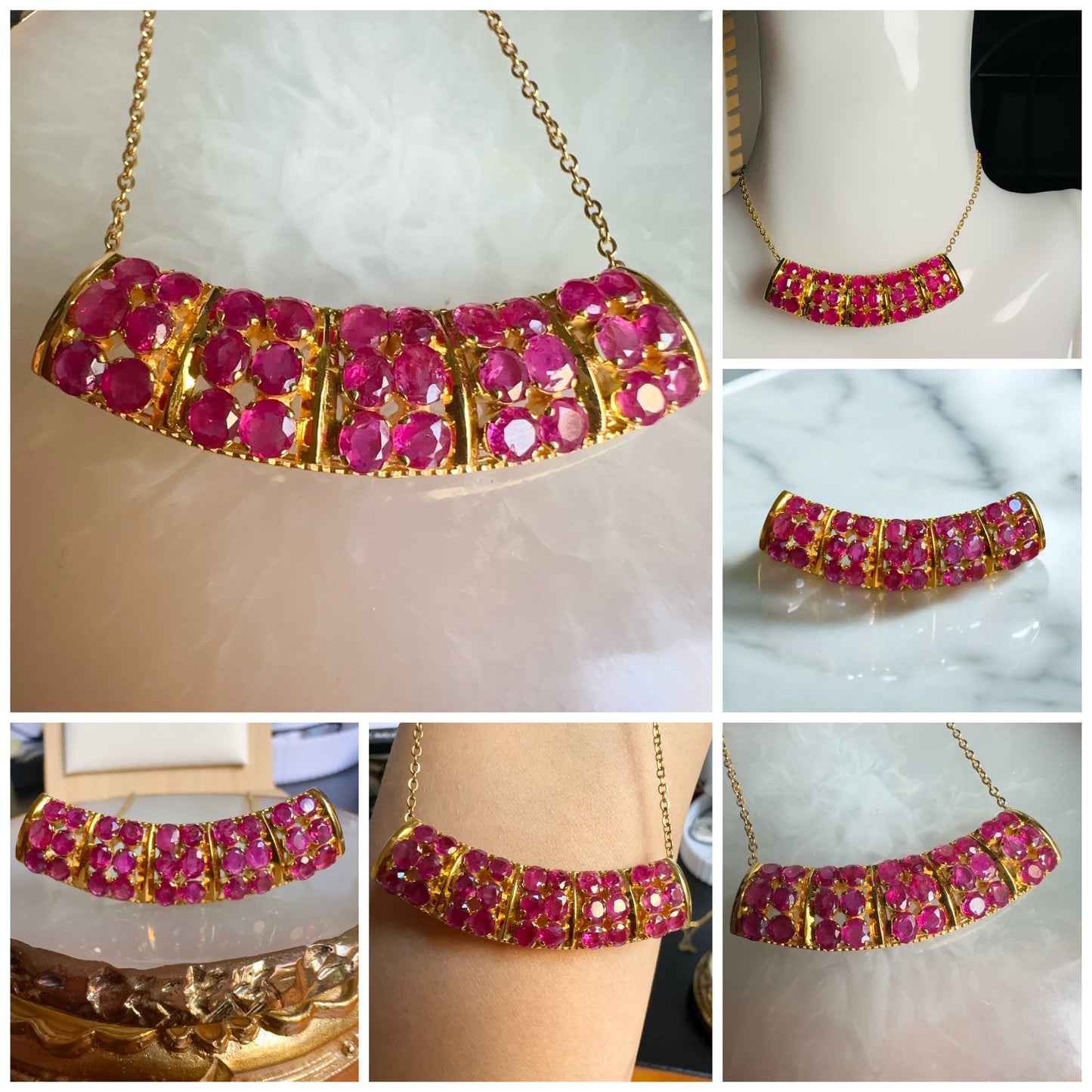 Artisanal Choker or Pendant with Natural Unheated Burmese Rubies in Solid Gold Chain.