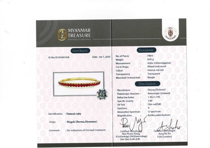 Natural Unheated Burmese Rubies (8.25CT) Bangle in 20K Solid Gold