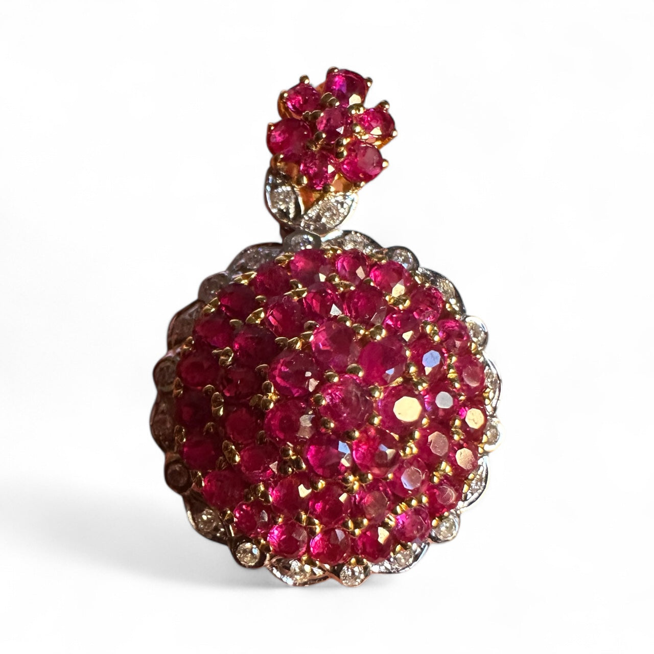 Pigeon Blood-Red Natural Unheated Burmese Ruby & Diamond Pendant in 20K Gold
