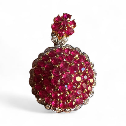 Pigeon Blood-Red Natural Unheated Burmese Ruby & Diamond Pendant in 20K Gold