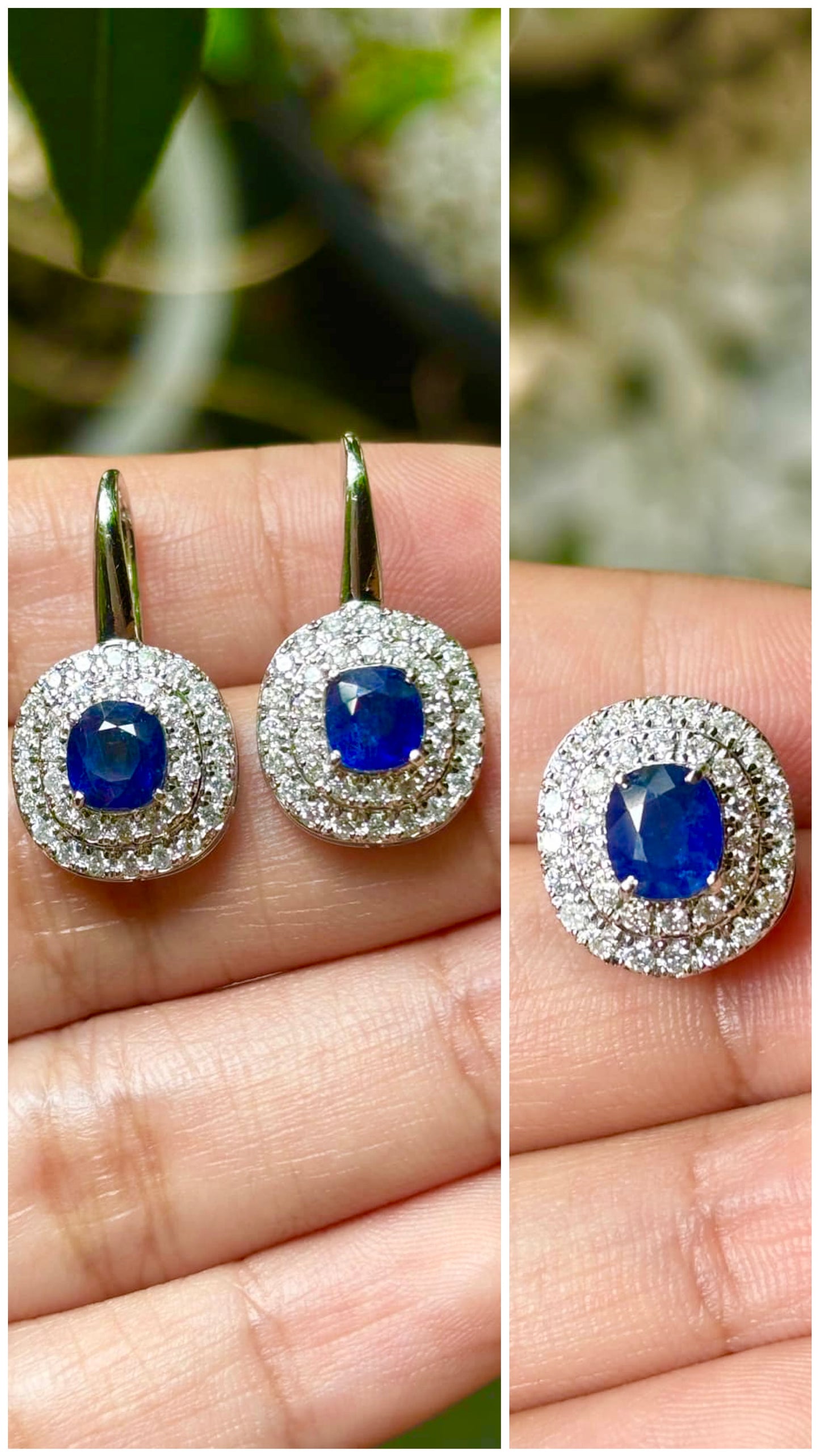 Natural Unheated Burmese Sapphire Earrings and Pendant in Solid Gold