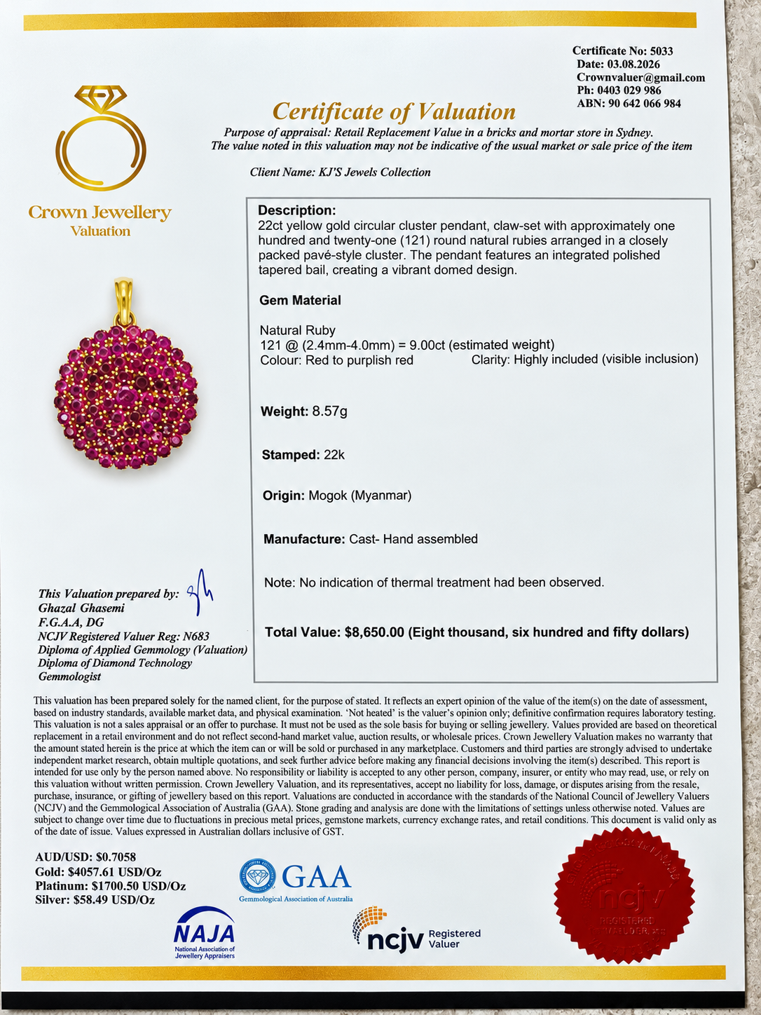 Mogok Ruby Radiance – 9.00CT Natural Unheated Burmese Ruby & 22K Gold Statement Pendant