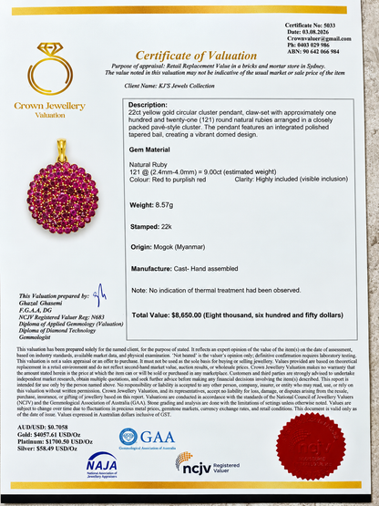 Mogok Ruby Radiance – 9.00CT Natural Unheated Burmese Ruby & 22K Gold Statement Pendant