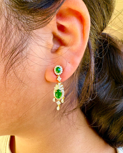 Two Step Drop Earrings Natural Untreated Burmese Jadeite with Diamonds